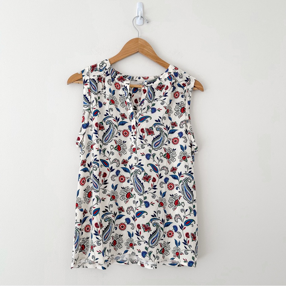 LOFT White and Blue Relaxed Tank Top